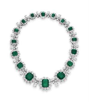 AN EMERALD AND DIAMOND NECKLACE, BY BVLGARI  