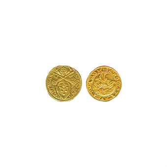 Leone X, Giovanni de'Medici (1513-21), Fiorino di Camera, AV 3.376g, zecca di Roma, LEO X  PONT MAX, stemma a cuore sormontato da triregno e chiavi, rov. SANCTVS PETRVS ALMA ROM, S Pietro e S Andrea in navicella (B.633; CNI.37; F.46; M.8), SPL, raro