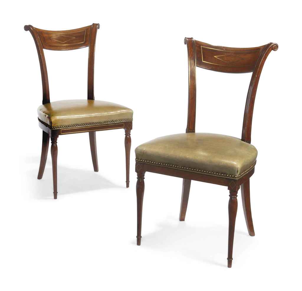 A PAIR OF DUTCH BRASS-INLAID MAHOGANY SIDE CHAIRS