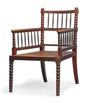 A GEORGE IV BOBBIN-TURNED OAK BERGERE  