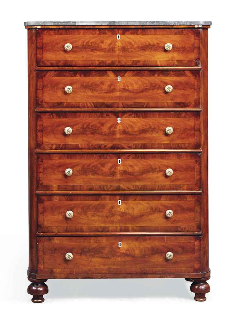 A NORTH EUROPEAN MAHOGANY AND CROSSBANDED TALL CHEST