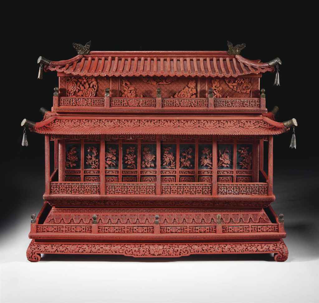 A VERY RARE CARVED RED AND BLACK LACQUER 'INCENSE BOX'