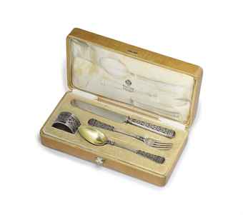 A SILVER-GILT AND EN PLEIN ENAMEL PART DESSERT FLATWARE SERVICE