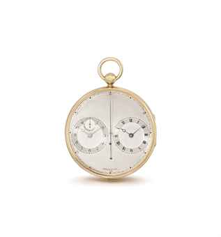 Breguet & Fils, Paris, No. 2667 Montre plate à deux mouvements, sur le principe des chronomètres. An extremely rare and exceptionally fine and elegant 18K gold precision watch with two movements 