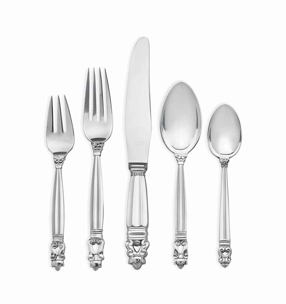 AN ASSEMBLED DANISH SILVER FLATWARE SERVICE, DESIGNED BY JOH...