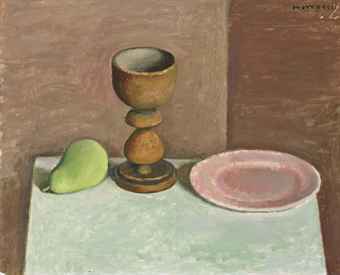 Still Life with Green Pear and Pink Plate  
