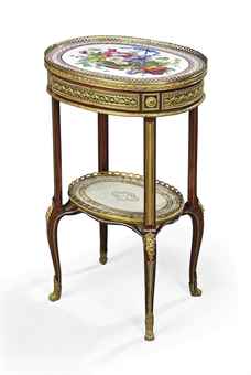 A LOUIS XVI ORMOLU-MOUNTED, SEVRES PORCELAIN AND SYCAMORE GUERIDON 