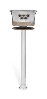 an Olympic torch, aluminium, the head with Olympic ring motif and legend 'XIVth Olympiad, 1948:Olympia to London with thanks to the Bearer' 16in. (41cm.) high 