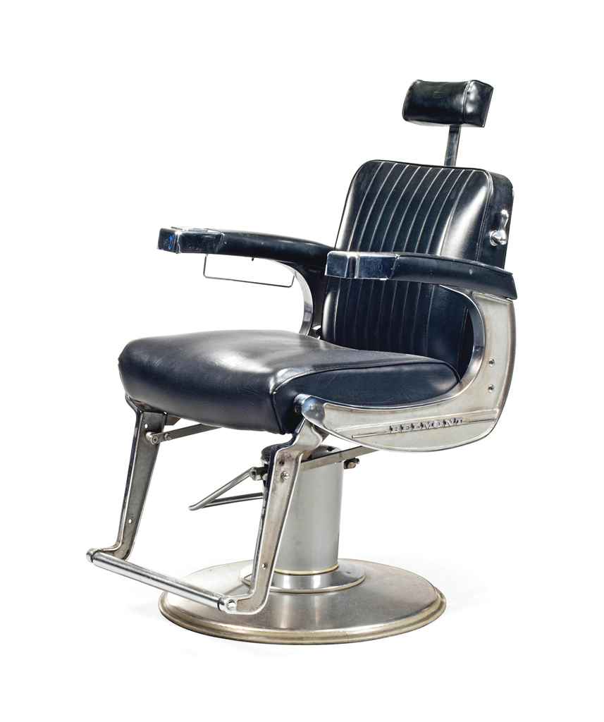 A STAINLESS STEEL AND LEATHER BARBER 39 S CHAIR CIRCA 1950S