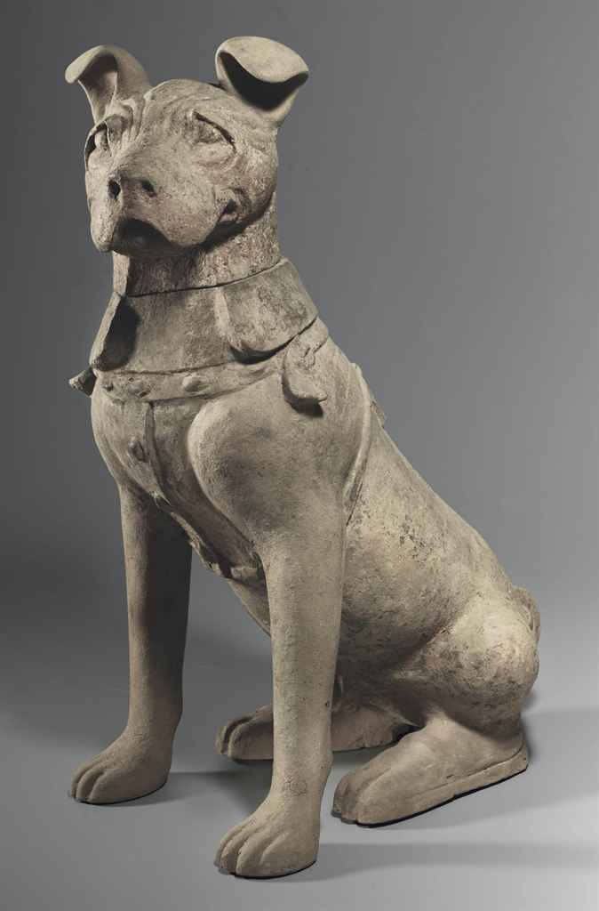 A Large Grey Pottery Figure Of A Male Guard Dog Han