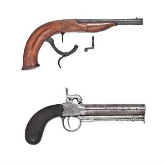 A 160-BORE PERCUSSION UNDER-HAMMER SALOON PISTOL  