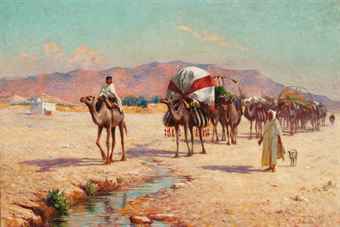 A caravan approaching a stream in Biskra  