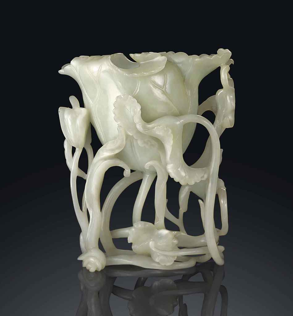 A TALL CELADON JADE LOTUS VASE , QIANLONG PERIOD (17361795) Christie's