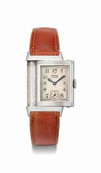 LeCoultre. A stainless steel Reverso wristwatch with off-white dial  