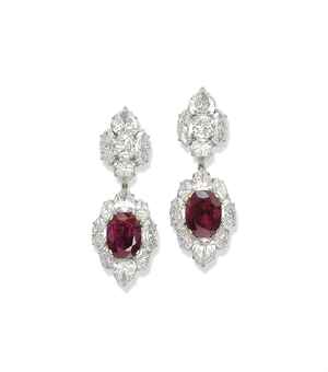 A PAIR OF RUBY AND DIAMOND EARRINGS, BY BULGARI  