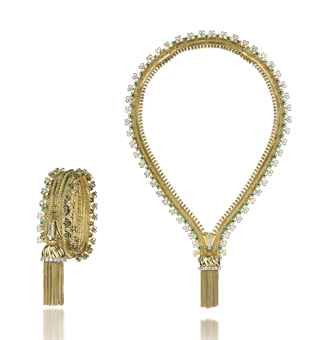 A SET OF EMERALD AND DIAMOND 'ZIP' JEWELLERY, BY VAN CLEEF & ARPELS  