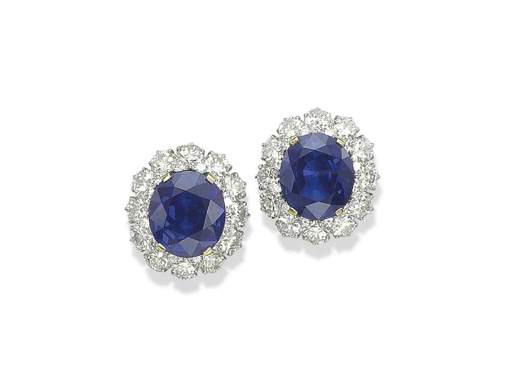 A PAIR OF SAPPHIRE AND DIAMOND EAR CLIPS, BY BULGARI