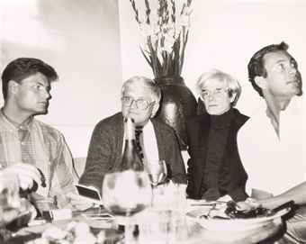 Andy, David Hockney and two unidentified men, 1985  