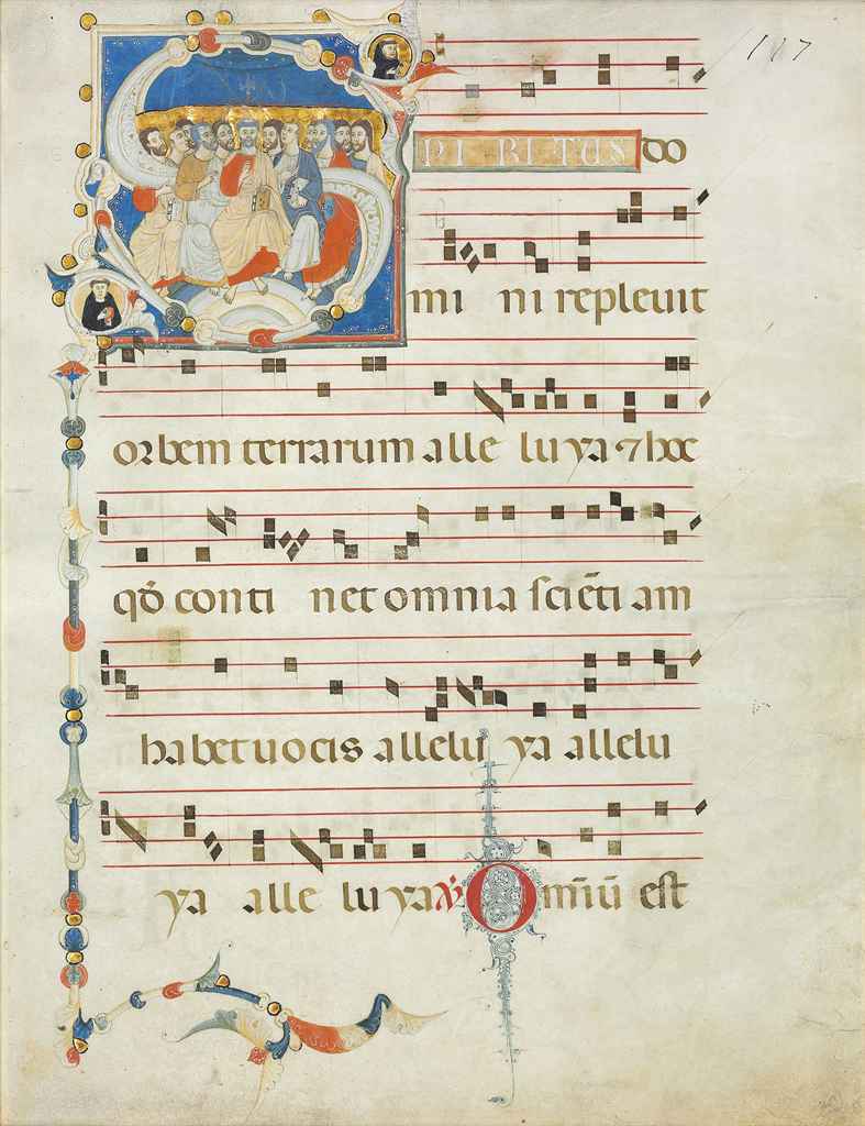 PENTECOST, historiated initial 'S' on a leaf from an ILLUMIN...