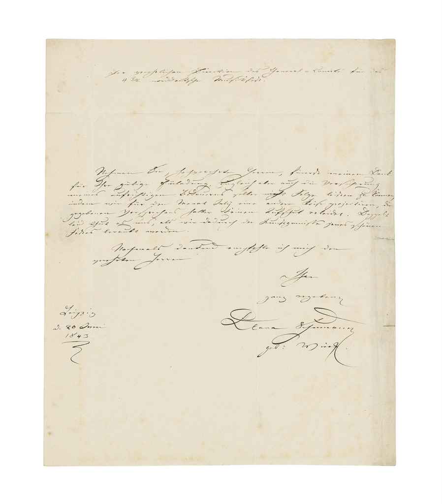 SCHUMANN, Clara (1819-1896) Two autograph letters signed, th...