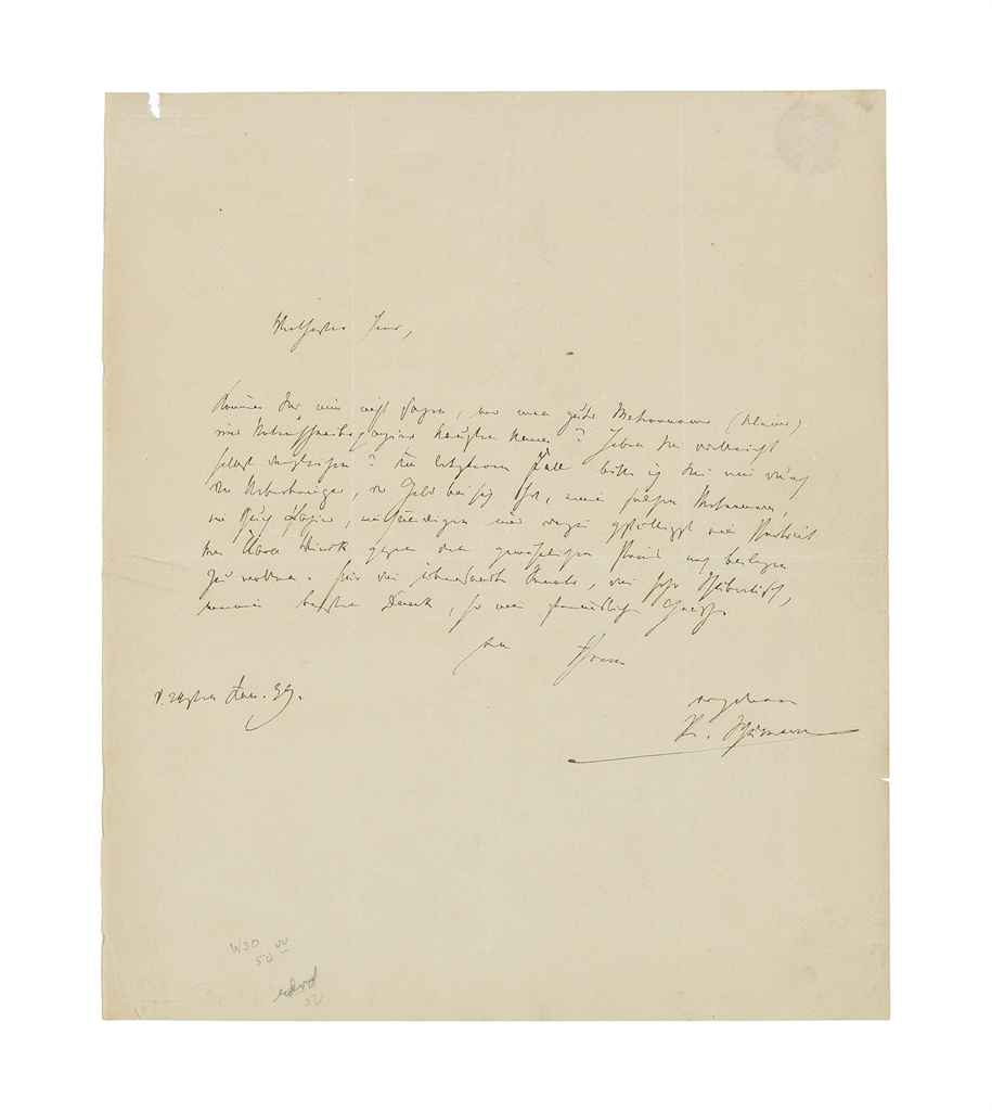 SCHUMANN, Robert (1810-1856) Autograph letter signed ('R Sch...