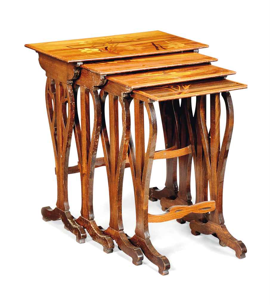 AN EMILE GALLÉ MARQUETRY NEST OF FOUR TABLES