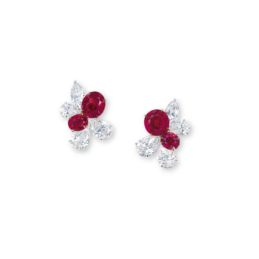 A SUPERB PAIR OF RUBY AND DIAMOND 'RED BUTTERFLIES' EARRINGS...