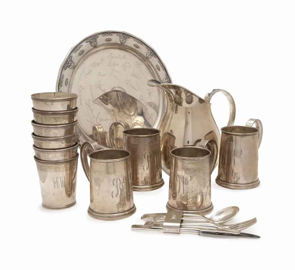 A GROUP OF AMERICAN SILVER DRINKWARES AND A DANISH SILVER PA...