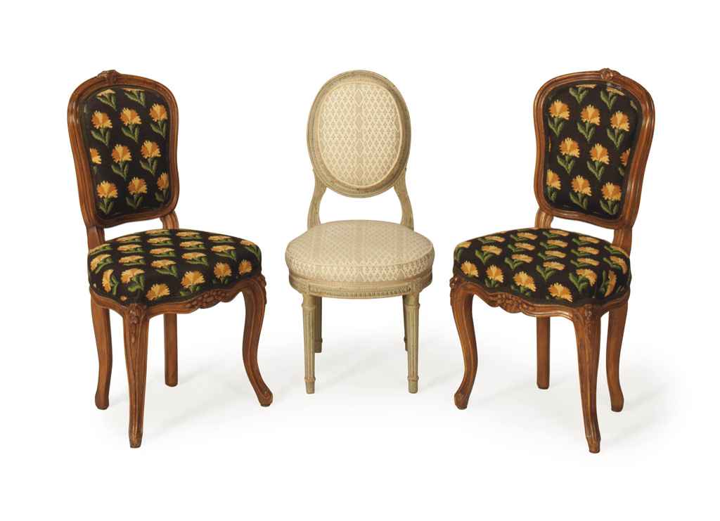 A PAIR OF LOUIS XV BEECH WOOD CHILD'S CHAIR AND A LOUIS XVI ...