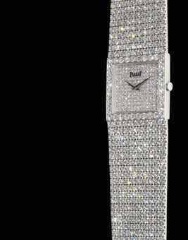 PIAGET. A FINE 18K WHITE GOLD AND DIAMOND-SET SQUARE BRACELET WATCH