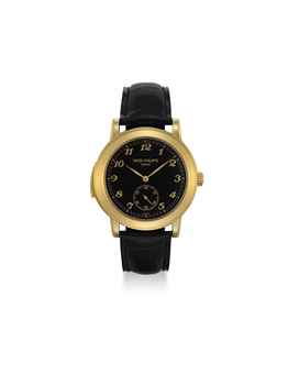 PATEK PHILIPPE. A VERY RARE AND LARGE 18K GOLD LIMITED EDITION AUTOMATIC MINUTE REPEATING WRISTWATCH WITH BLACK DIAL, CATHEDRAL GONGS, ORIGINAL CERTIFICATE, ADDITIONAL CASE BACK AND BOX 