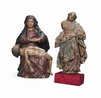 WOOD AND POLYCHROME PIETA GROUP PROBABLY FLEMISH, 18TH CENTURY 