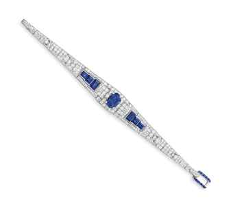 AN ART DECO SAPPHIRE AND DIAMOND BRACELET, BY CARTIER  