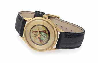 Eska. A Rare 18k Gold Automatic Wristwatch with Cloisonné Enamel Dial and Center Seconds 
