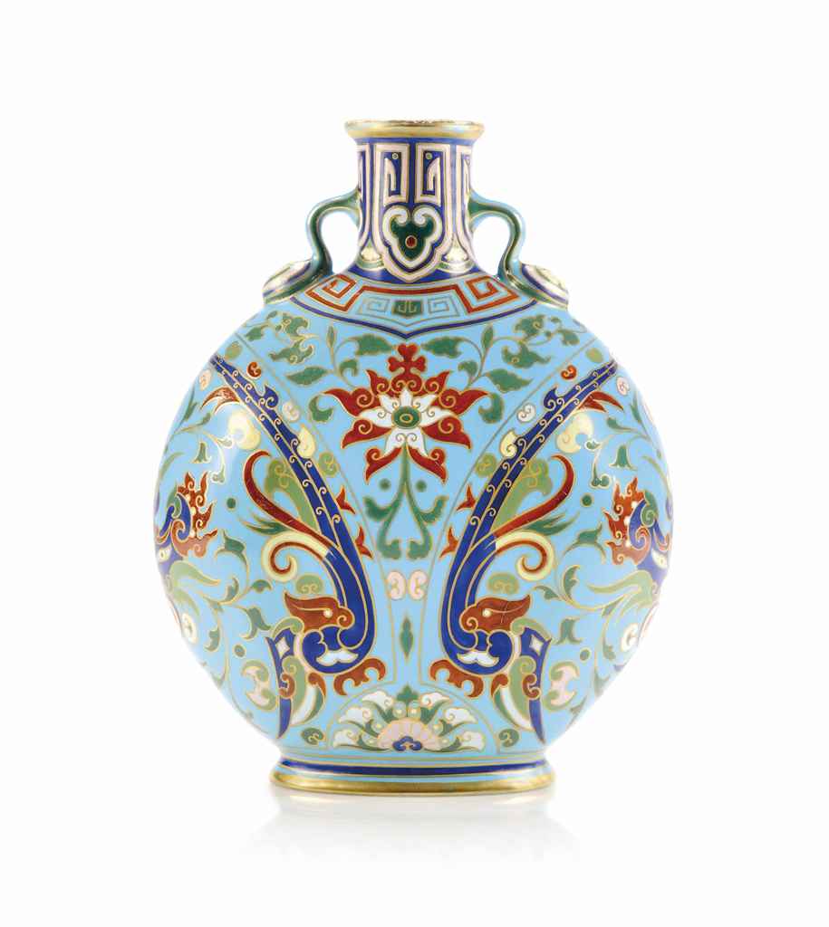A MINTON CLOISONNÉ PORCELAIN VASE WITH DECORATION DESIGNED BY DR