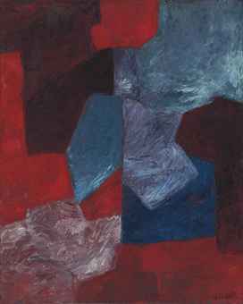 Composition bleue, rouge et mauve  
