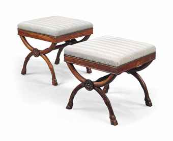 A PAIR OF EMPIRE MAHOGANY STOOLS  