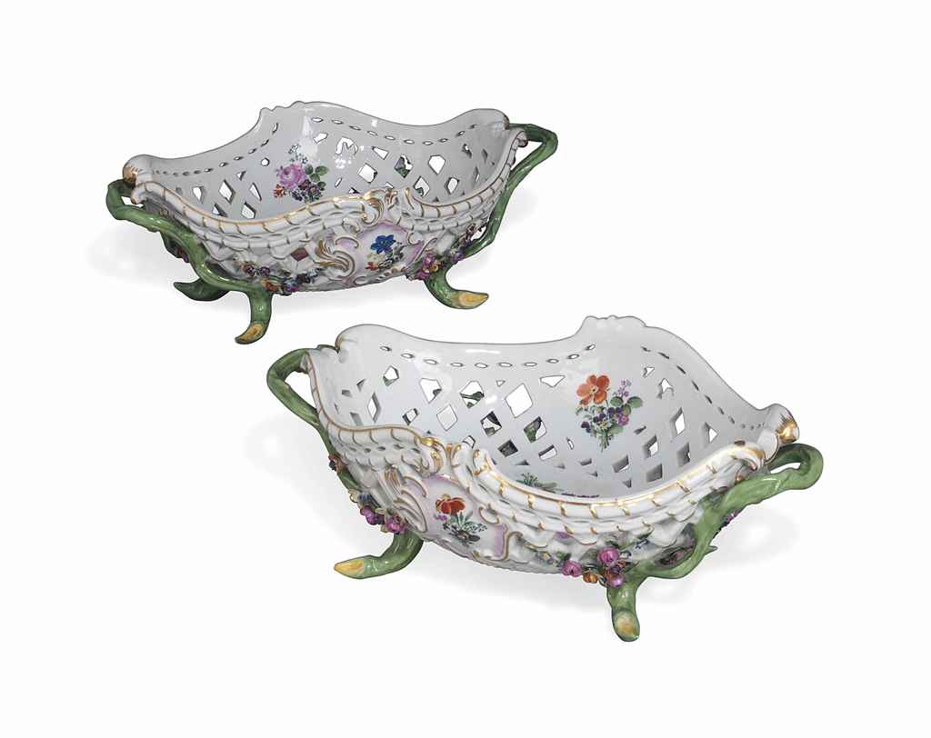 TWO MEISSEN TWO-HANDLED BASKETS