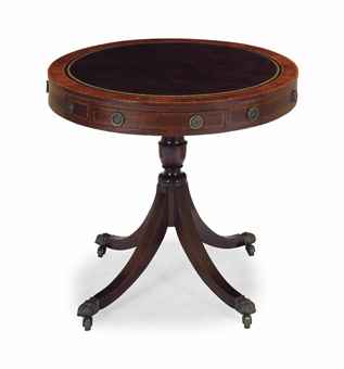 AN ENGLISH MAHOGANY DRUM TABLE,  