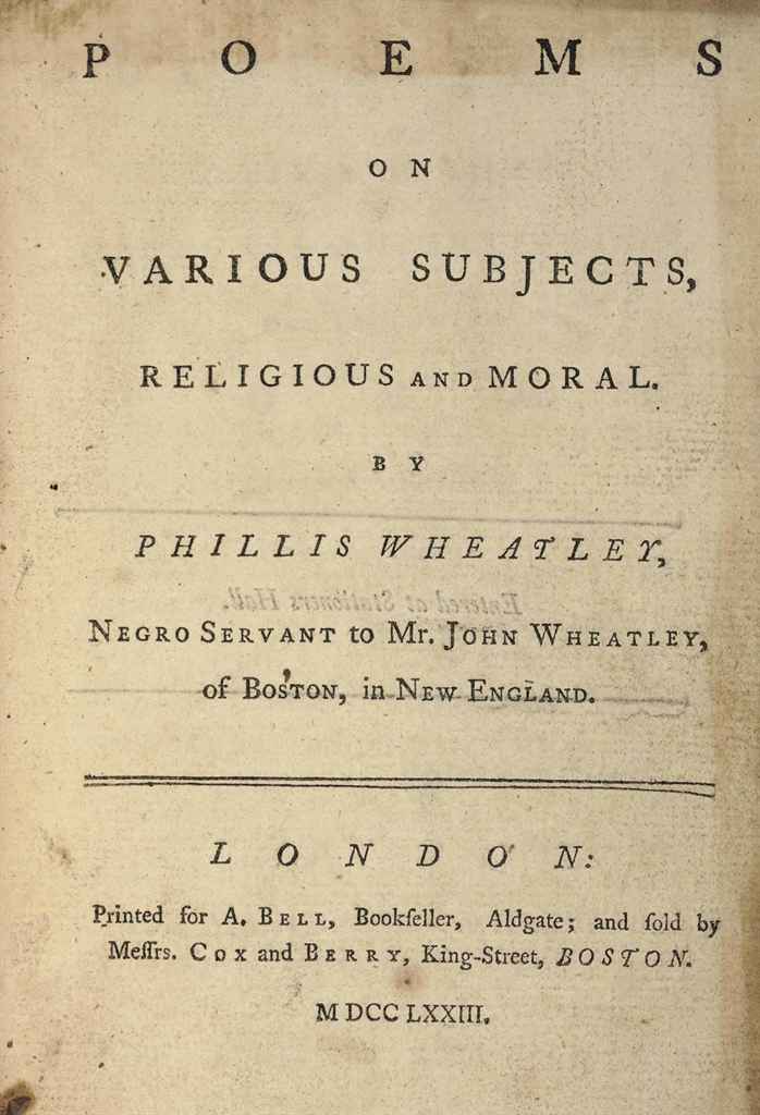 WHEATLEY, Phyllis (17531784). Poems on Various Subjects, Religious and