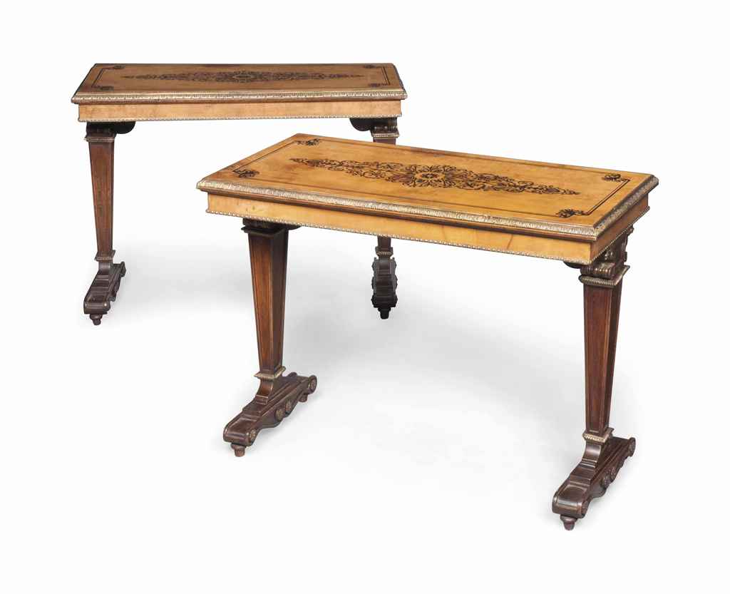 A PAIR OF GILT-METAL MOUNTED MAPLE, STAINED BEECH AND EBONIS...