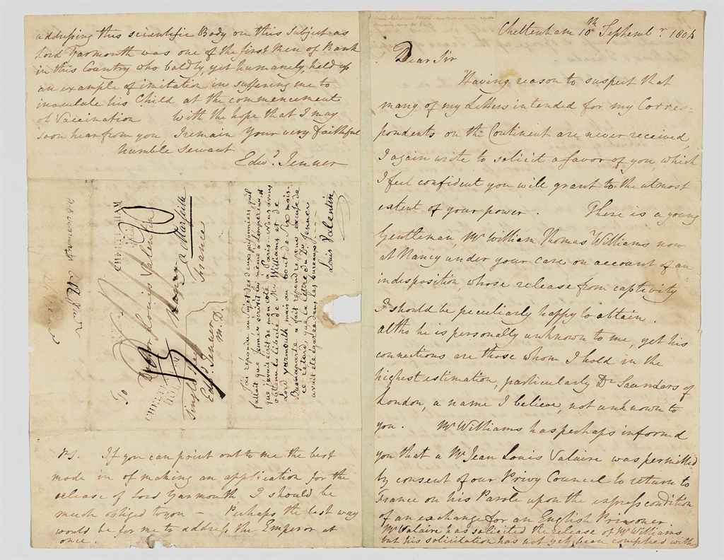 JENNER, Edward (1749-1823) Autograph letter signed twice (