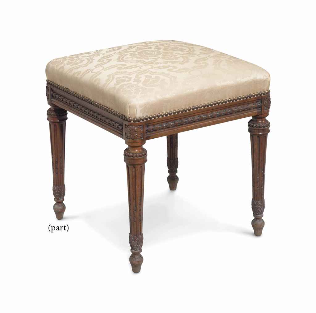 A FRENCH BEECHWOOD TABOURET AND A PAIR OF FRENCH GILTWOOD FO...