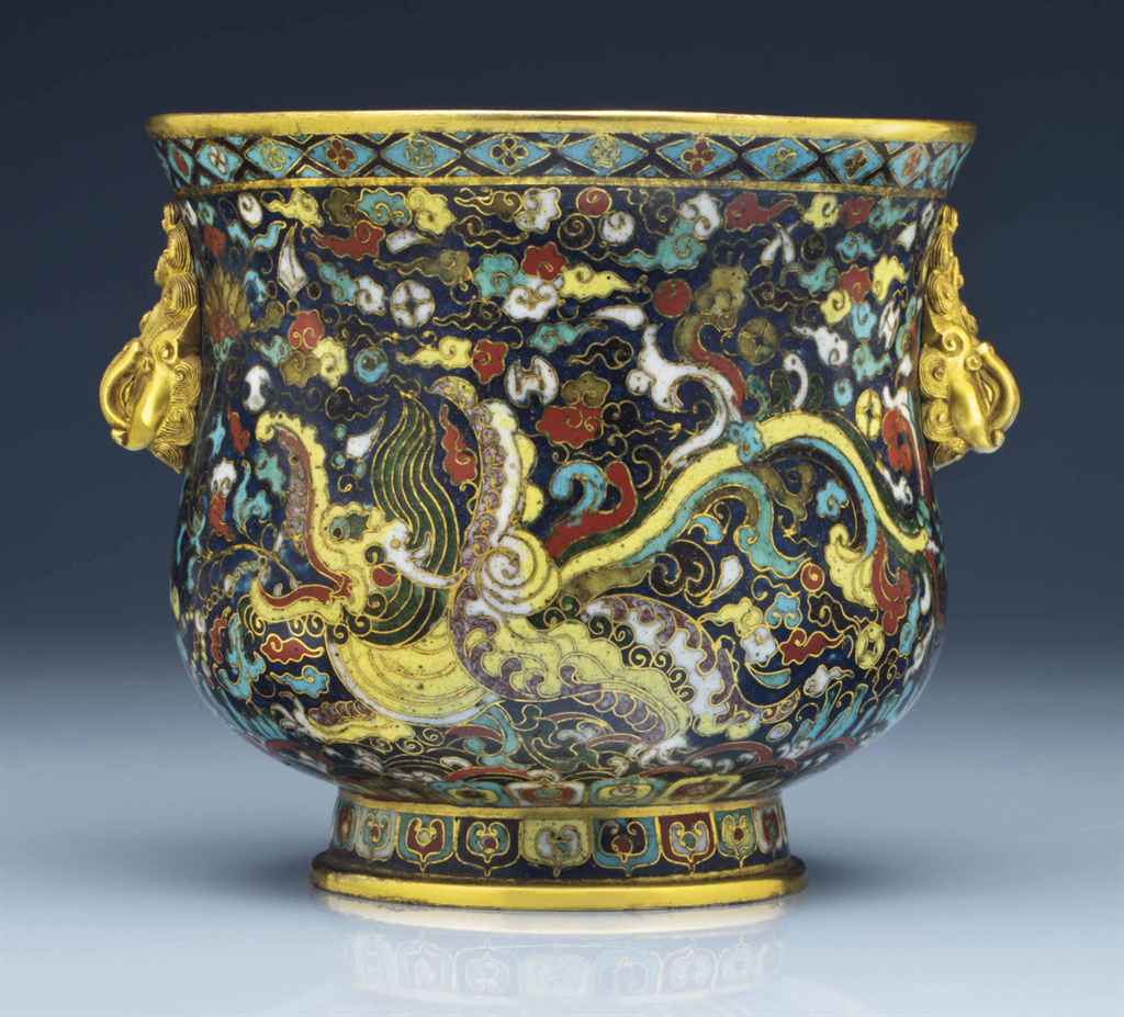 A SUPERB AND VERY RARE CLOISONNÉ ENAMEL DEEP BOWL , MING DYNASTY, 15TH