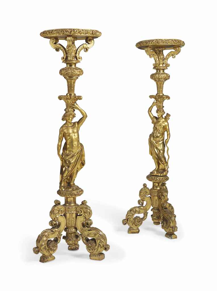 A PAIR OF LOUIS XIV GILTWOOD TORCHERES