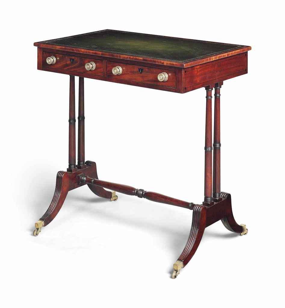 A SMALL REGENCY MAHOGANY AND LINE-INLAID LIBRARY TABLE