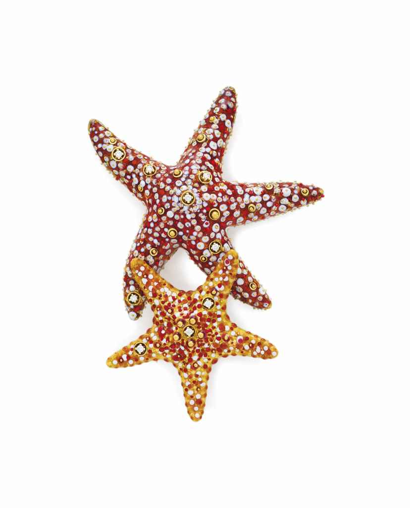 A DIAMOND AND ENAMEL STARFISH BROOCH, BY TIFFANY & CO