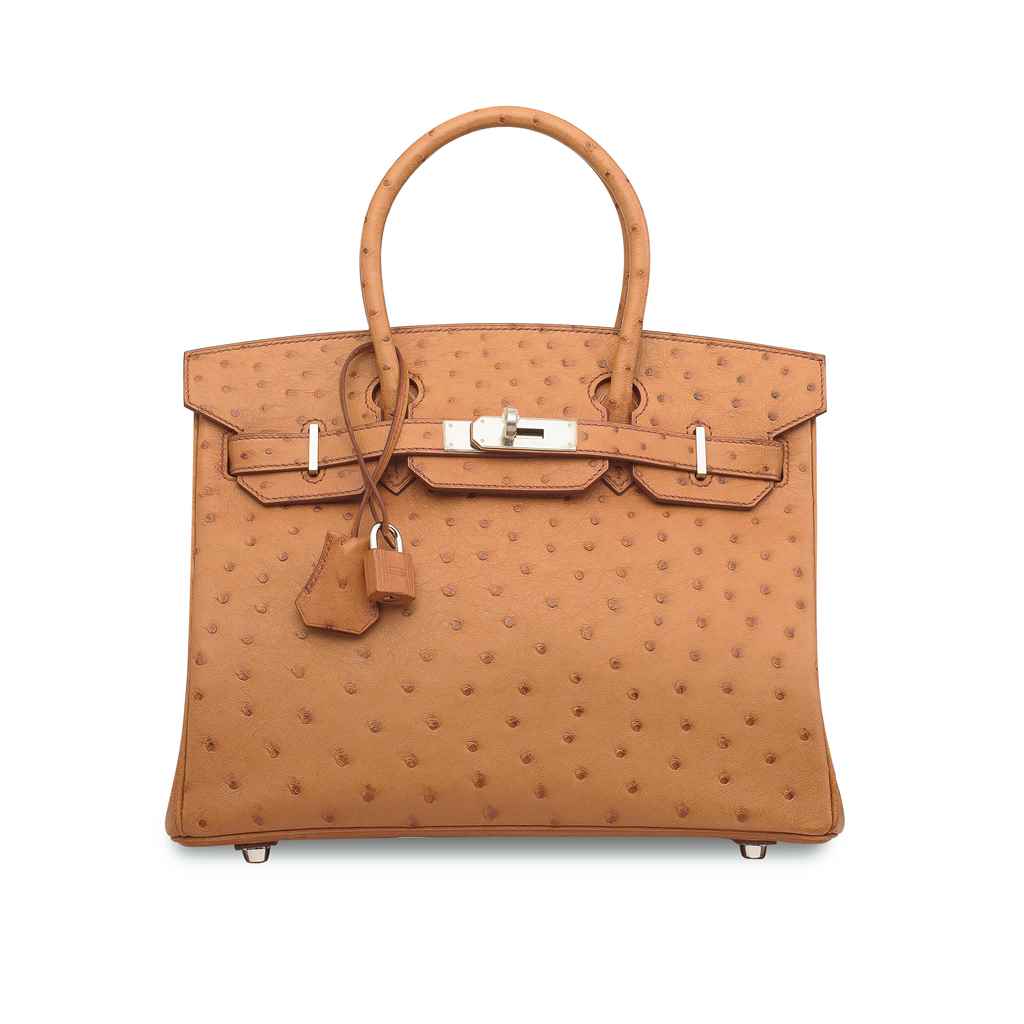 A COGNAC OSTRICH BIRKIN 30 WITH PALLADIUM HARDWARE