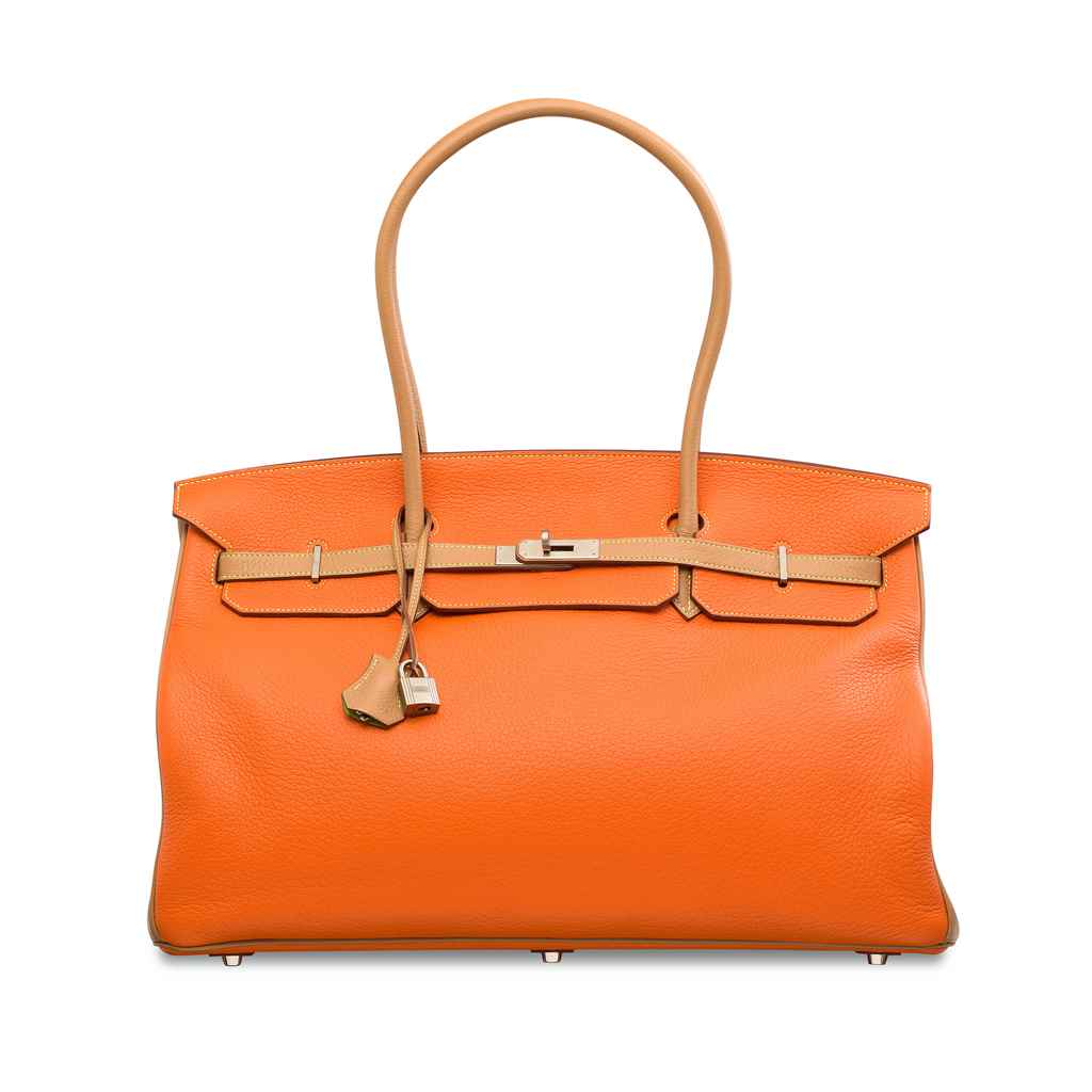 A CUSTOM ORANGE, TABAC CAMEL & VERT CRU CLÉMENCE LEATHER TRI...