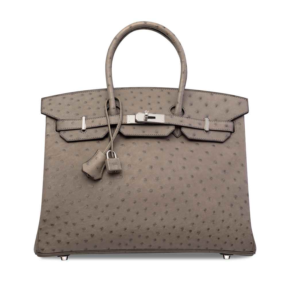 A GRIS TOURTERELLE OSTRICH BIRKIN 35 WITH PALLADIUM HARDWARE...